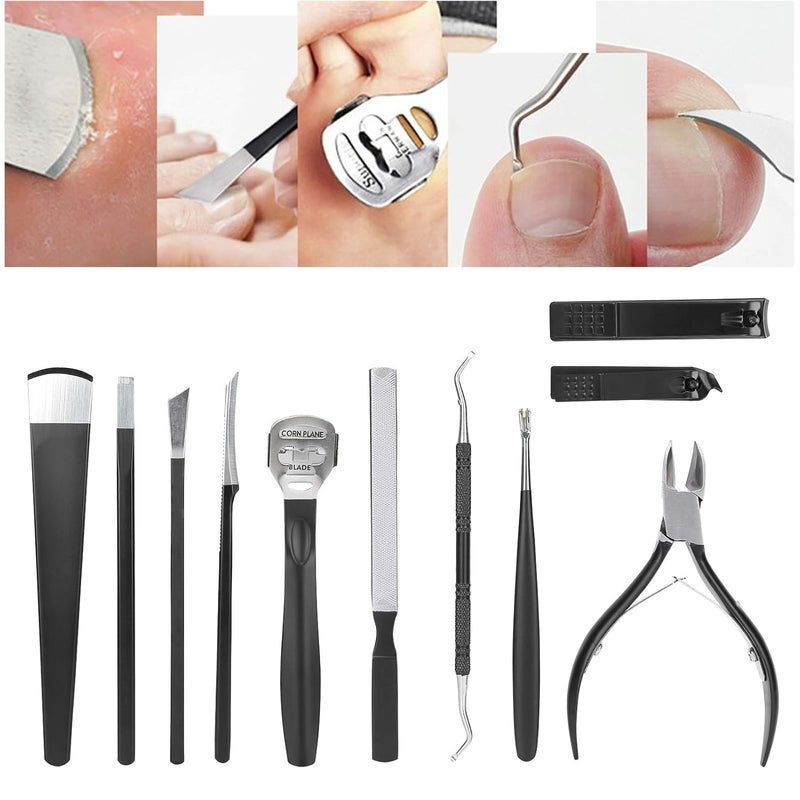 woobles مجموعة أدوات الباديكير 11 قطعة مجموعة مانيكير مجموعة مقصات الأظافر الاحترافية مجموعة العناية بالأظافر من الفولاذ المقاوم للصدأ مبرد القدم مزيل الجلد الميت للرجال والنساء هدية عيد الأم - Image 2